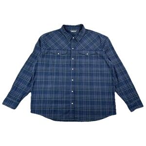 Stio Slipstone Midweight Flannel Pearl Snap Shirt Blue Plaid Cotton Men's XXL